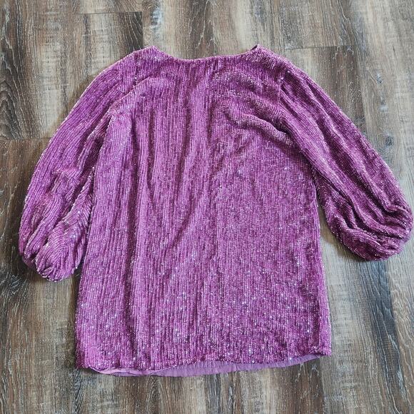 Retrofete Grace Sequin Dress in Purple Size XS Long Sleeve Mini Key Hole - Picture 1 of 13